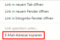 Kontextmenü "E-Mail-Adresse kopieren" in Mozilla Firefox
