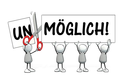 Karikatur, die "un" von "unmöglich" abschneidet